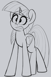 Size: 569x864 | Tagged: safe, artist:january3rd, twilight sparkle, twilight sparkle (alicorn), alicorn, pony, female, grayscale, mare, monochrome, solo, worried