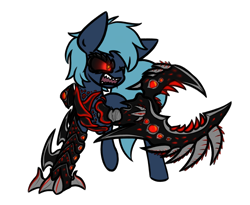 Size: 2200x1800 | Tagged: safe, artist:nekro-led, oc, oc only, oc:gene, earth pony, pony, [prototype], angry, blade, body horror, claws, edgy, eldritch abomination, eye, eyes, prototype, simple background, white background