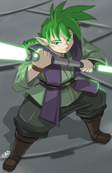 Size: 3360x5151 | Tagged: safe, artist:shonuff44, spike, human, absurd resolution, clothes, crossover, disney, double lightsaber, humanized, jedi, lightsaber, male, solo, star wars, weapon