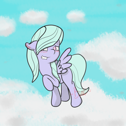 Size: 2500x2500 | Tagged: safe, artist:bennimarru, derpibooru exclusive, flitter, pegasus, pony, blushing, cloud, simple shading, solo, watermark