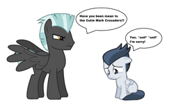 Size: 2026x1304 | Tagged: safe, artist:jwwprod, rumble, thunderlane, pegasus, pony, marks and recreation, angry, brothers, colt, crying, dialogue, male, regret, sad, siblings, speech bubble, stallion, unamused