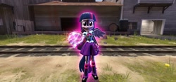 Size: 1280x600 | Tagged: safe, artist:xrainbinex, twilight sparkle, twilight sparkle (alicorn), alicorn, equestria girls, 3d, female, gmod, ponied up, solo