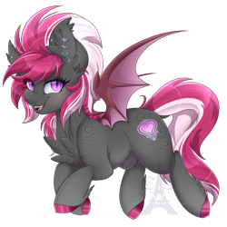 Size: 1600x1600 | Tagged: safe, artist:pvrii, oc, oc only, oc:paisley silhouette, bat pony, pony, chest fluff, ear piercing, female, mare, nose piercing, nose ring, piercing, solo