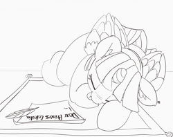 Size: 1280x1014 | Tagged: safe, artist:pabbley, twilight sparkle, twilight sparkle (alicorn), alicorn, pony, 30 minute art challenge, cute, female, letter, lying down, mare, monochrome, quill, sleeping, solo, tongue out, twiabetes