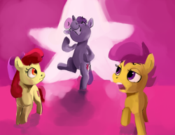 Size: 3000x2300 | Tagged: safe, artist:toisanemoif, apple bloom, scootaloo, sweetie belle, pony, bipedal, cutie mark crusaders, grin, smiling