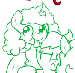 Size: 340x329 | Tagged: safe, artist:ficficponyfic, edit, oc, oc only, oc:emerald jewel, oc:pipadeaxkor, oc:ruby rouge, demon, demon pony, earth pony, pony, angry, colt quest, cross-popping veins, cute, female, filly, foal, frown, horn, irritated, monochrome, offscreen character, scowl, tongue out