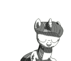 Size: 420x360 | Tagged: safe, artist:thewrongesttrousers, twilight sparkle, pony, unicorn, sweet and elite, animated, cute, eyes closed, female, frame by frame, gif, grayscale, mare, monochrome, rotoscope, scene interpretation, simple background, smiling, solo, transparent background, twiabetes