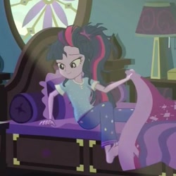 Size: 538x538 | Tagged: safe, screencap, sci-twi, twilight sparkle, eqg summertime shorts, equestria girls, monday blues, barefoot, bed hair, feet