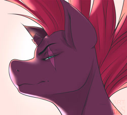 Size: 4000x3600 | Tagged: dead source, safe, artist:thil's, tempest shadow, pony, unicorn, my little pony: the movie, broken horn, bust, domination, eye scar, female, lidded eyes, looking at you, portrait, profile, scar, scar on the wrong side, simple background, smiling, smirk, solo