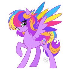 Size: 1378x1336 | Tagged: safe, artist:basykail, oc, oc only, oc:colorful circle, pegasus, pony, colored wings, female, mare, multicolored wings, rainbow hair, simple background, solo, transparent background