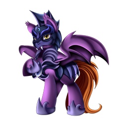 Size: 3069x3365 | Tagged: safe, artist:pridark, oc, oc:nova, bat pony, pony, armor, bat pony oc, commission, horseshoes, male, night guard, raised hoof, royal guard, simple background, solo, stallion, transparent background