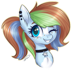 Size: 780x759 | Tagged: safe, artist:doekitty, oc, oc only, oc:sugar sketch, pony, bust, chest fluff, cute, ear fluff, female, mare, one eye closed, portrait, simple background, solo, transparent background, wink