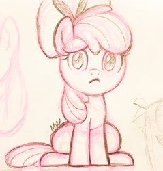 Size: 1223x1280 | Tagged: safe, artist:mn27, apple bloom, earth pony, pony, female, filly, looking at you, monochrome, sketch, solo