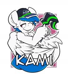 Size: 2100x2400 | Tagged: safe, artist:bbsartboutique, oc, oc only, oc:kami, pegasus, pony, american football, badge, con badge, nfl, seattle seahawks, solo