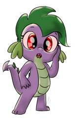 Size: 800x1214 | Tagged: safe, artist:emositecc, barb, spike, dragon, vampire, fangs, looking at you, rule 63, simple background, solo, transparent background