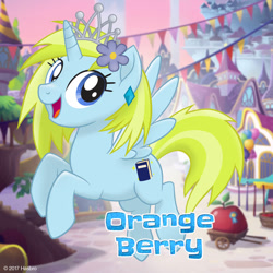 Size: 1080x1080 | Tagged: safe, oc, oc only, oc:orange berry, alicorn, my little pony: the movie, alicorn oc, crown, ear piercing, earring, flower, flower in hair, jewelry, mlp movie pony maker, piercing, regalia, solo, tiara