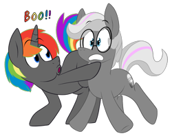 Size: 1363x1077 | Tagged: safe, artist:nannurs, oc, oc only, oc:jannie daze, oc:krylone, pony, jannielone, male, rainbow hair, simple background, transparent background