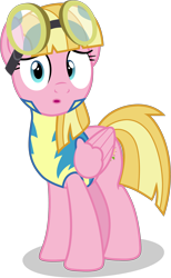 Size: 2310x3750 | Tagged: safe, artist:tomfraggle, meadow flower, pegasus, pony, :o, clothes, female, goggles, high res, mare, open mouth, shocked, simple background, solo, transparent background, uniform, vector, wonderbolt trainee uniform