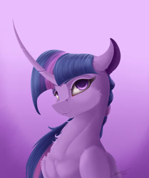 Size: 2300x2750 | Tagged: safe, artist:skitsroom, twilight sparkle, twilight sparkle (alicorn), alicorn, curved horn, mild floof, solo, wings