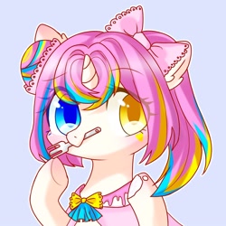 Size: 1500x1500 | Tagged: safe, artist:leafywind, oc, oc only, oc:sugar drop, pony, unicorn, female, heterochromia, mare, simple background, solo