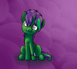 Size: 2860x2555 | Tagged: safe, artist:yugtra, oc, oc only, oc:buggy code, pony, unicorn, :3, abstract background, cute, glasses, sitting, solo, watch, wristwatch