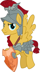 Size: 4817x8538 | Tagged: safe, artist:jhayarr23, flash magnus, pegasus, pony, campfire tales, shadow play, absurd resolution, armor, flying, helmet, looking at you, male, netitus, royal legion, shield, simple background, smiling, solo, stallion, torn wings, transparent background, vector