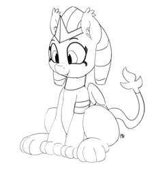 Size: 1280x1398 | Tagged: safe, artist:pabbley, sphinx (character), sphinx, daring done?, 30 minute art challenge, cute, monochrome, sitting, solo, sphinxdorable