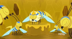 Size: 1919x1039 | Tagged: safe, screencap, bee, flash bee, insect, a health of information, beehive, eyes closed, honeycomb (structure), queen, queen bee