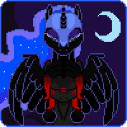 Size: 300x300 | Tagged: safe, artist:imreer, nightmare moon, oc, animated, flowing mane, gif, pixel art, ych result
