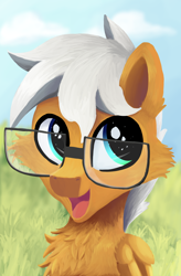 Size: 1280x1947 | Tagged: safe, artist:gearsyseptima, oc, oc only, oc:fox, pegasus, pony, chest fluff, glasses
