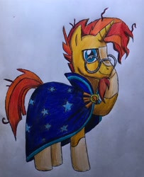 Size: 2528x3113 | Tagged: safe, artist:bozzerkazooers, sunburst, pony, unicorn, glasses, male, solo, stallion, sunburst's glasses, sunburst's robe, traditional art