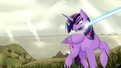 Size: 1920x1080 | Tagged: safe, artist:dashy21, twilight sparkle, twilight sparkle (alicorn), alicorn, pony, female, implied rey, lightsaber, mare, mouth hold, star wars, weapon