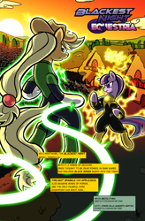 Size: 2998x4571 | Tagged: safe, artist:cynos-zilla, applejack, twilight sparkle, earth pony, pony, comic:blackest night:equestria, black lantern, blackest night, blackest night equestria, comic, crossover, dc comics, green lantern, ponyville, solo, yellow lantern