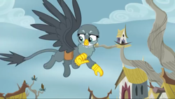 Size: 1920x1080 | Tagged: safe, screencap, gabby, griffon, the fault in our cutie marks, flying, griffonstone, solo, spread wings, wings