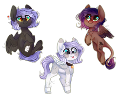 Size: 2000x1600 | Tagged: safe, artist:skimea, oc, oc only, oc:cloudy night, oc:evening howler, oc:mayumi, pegasus, pony, chibi, female, mare, simple background, tongue out, transparent background