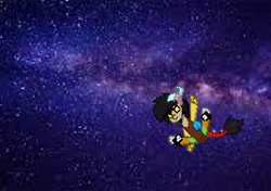 Size: 8598x6047 | Tagged: safe, artist:lettelauren, edit, discord, pony, absurd resolution, clothes, comedy, floating, pony town, shoes, space, stars