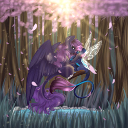 Size: 5000x5000 | Tagged: safe, artist:crazllana, oc, oc only, oc:delilah, oc:ender heart, original species, pegasus, pony, absurd resolution, female, grottoling, mare, skimmer, tree