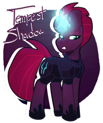 Size: 1024x1218 | Tagged: safe, artist:eivilpotter, tempest shadow, my little pony: the movie, broken horn, eye scar, female, glowing horn, horn, horseshoes, mare, scar, simple background, solo, sparking horn, transparent background