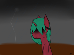 Size: 2048x1536 | Tagged: safe, artist:azuresartden, oc, oc only, oc:mystic pink, pony, crying, lightning, rain, sad, soaked, solo