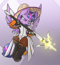 Size: 874x944 | Tagged: safe, artist:sapphfyr, twilight sparkle, twilight sparkle (alicorn), alicorn, clothes, cosplay, costume, crossover, facial hair, hoof hold, mercy, mercylight, moustache, overwatch, solo, sombrero