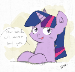 Size: 1600x1537 | Tagged: safe, artist:c0pter, twilight sparkle, pony, anti-bronybait, brutal honesty, female, mare, solo, waifu, your waifu will never love you