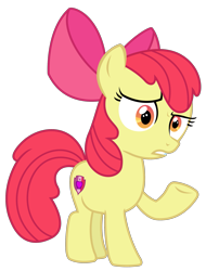 Size: 1681x2216 | Tagged: safe, artist:sketchmcreations, apple bloom, earth pony, pony, marks and recreation, confused, cutie mark, female, filly, raised hoof, simple background, solo, the cmc's cutie marks, transparent background, vector