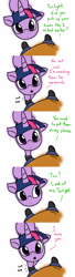 Size: 5163x18967 | Tagged: safe, alternate version, artist:rainysunshine, twilight sparkle, oc, oc:anon, human, absurd resolution, behaving like a cat, clothes, comic, conversation, cute, female, filly, filly twilight sparkle, humor, looking at you, looking up, offscreen character, perspective, pov, rainysunshine is trying to murder us, shoes, twiabetes, weapons-grade cute, wuv, wuv u, younger