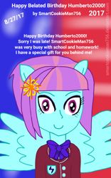 Size: 800x1280 | Tagged: safe, artist:humberto2000, artist:smartcookieman756, sunny flare, equestria girls, bust, female, happy birthday, looking at you, ponied up, portrait, solo, wings