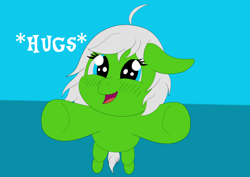 Size: 1024x724 | Tagged: safe, artist:sharpiesketches, oc, oc only, oc:miyuki, earth pony, pony, ask miyuki, blushing, floppy ears, hopping, leaping, simple background, solo