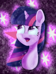 Size: 1600x2108 | Tagged: safe, artist:grayworldcorporation, twilight sparkle, pony, bust, cutie mark, face, female, mare, open mouth, portrait, smiling, solo