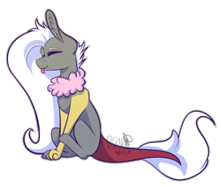 Size: 2158x1823 | Tagged: safe, artist:sweetmelon556, oc, oc only, oc:fluffy chaos, draconequus, draconequus oc, eyes closed, female, simple background, sitting, solo, tongue out, transparent background