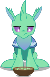 Size: 5358x8273 | Tagged: safe, artist:chrzanek97, soupling, changeling, to change a changeling, absurd resolution, food, looking down, simple background, sitting, solo, soup, transparent background, vector