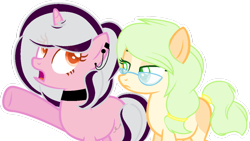 Size: 1024x579 | Tagged: safe, artist:lilygarent, oc, oc only, oc:lemon side, oc:silver pen, earth pony, pony, unicorn, female, glasses, mare, simple background, transparent background