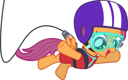 Size: 7224x4500 | Tagged: safe, artist:cantercoltz, scootaloo, pony, on your marks, absurd resolution, bungee jumping, female, filly, helmet, simple background, smiling, solo, transparent background, vector